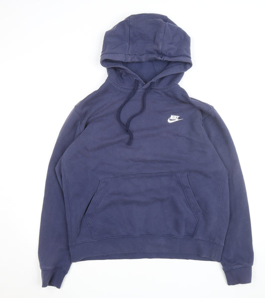 Nike Men Blue Pullover Hoodie L Regular Fit Fleece Sweatshirt