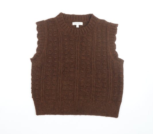 Marks and Spencer Women Brown Cable-Knit Wool Blend Sleeveless Vest M