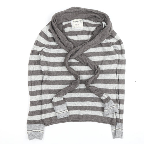 Esprit Women Grey Stripe Wrap Jumper Size M Long Sleeve Knit