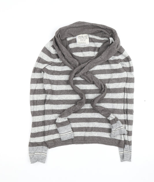Esprit Women Grey Stripe Wrap Jumper Size M Long Sleeve Knit