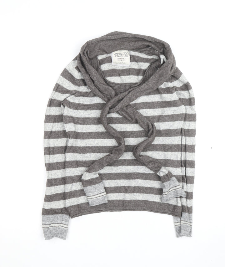 Esprit Women Grey Stripe Wrap Jumper Size M Long Sleeve Knit