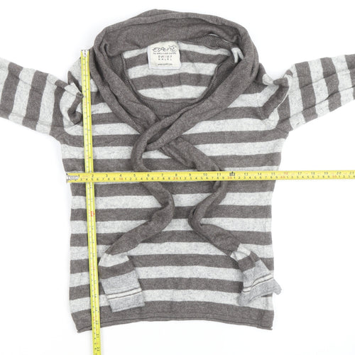 Esprit Women Grey Stripe Wrap Jumper Size M Long Sleeve Knit