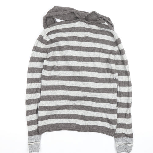 Esprit Women Grey Stripe Wrap Jumper Size M Long Sleeve Knit