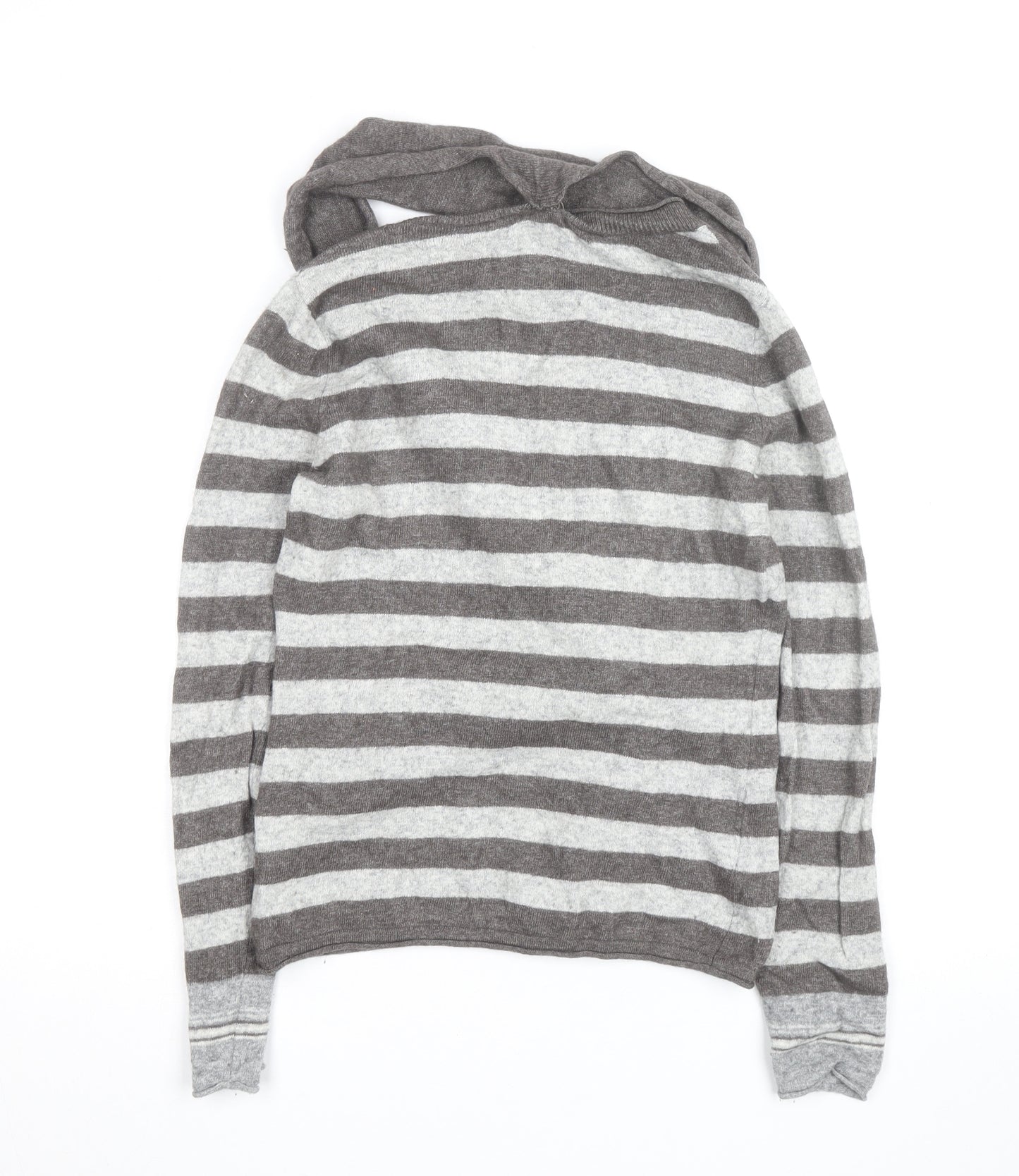 Esprit Women Grey Stripe Wrap Jumper Size M Long Sleeve Knit