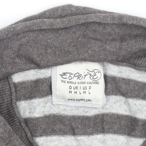 Esprit Women Grey Stripe Wrap Jumper Size M Long Sleeve Knit