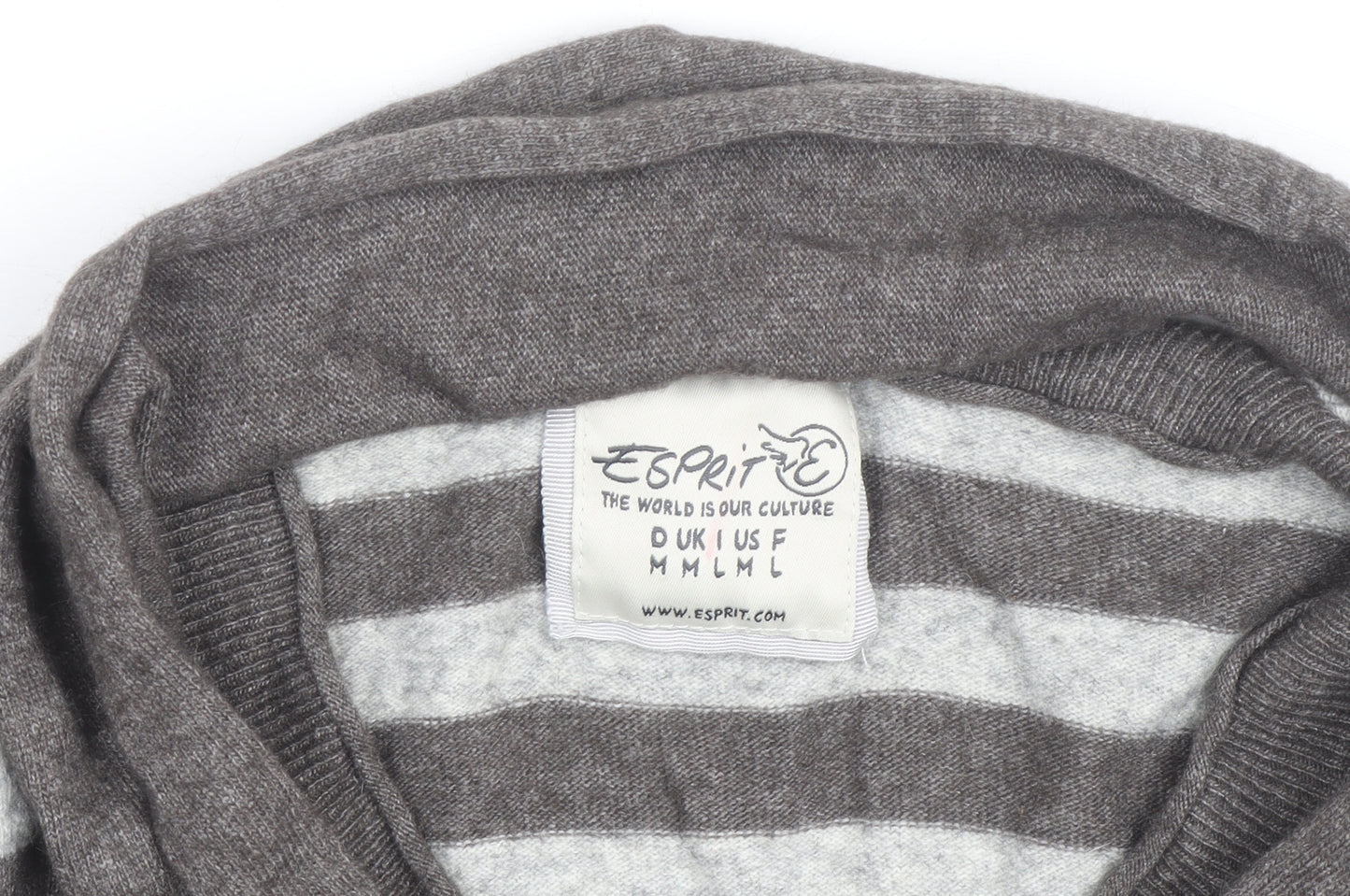 Esprit Women Grey Stripe Wrap Jumper Size M Long Sleeve Knit