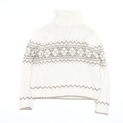 Marks and Spencer Women Ivory Fair Isle Roll Neck Jumper Size 14