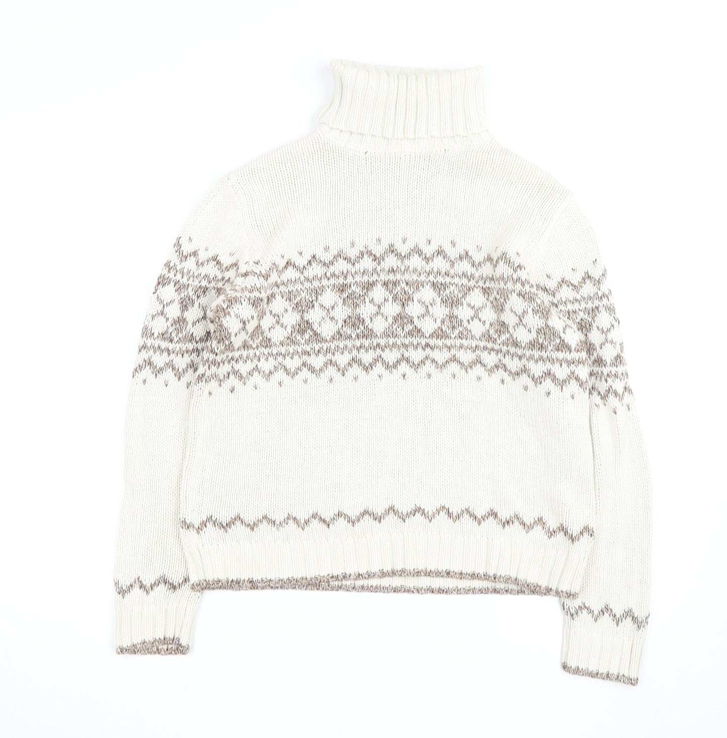 Marks and Spencer Women Ivory Fair Isle Roll Neck Jumper Size 14