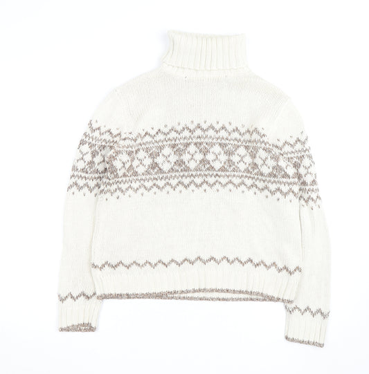 Marks and Spencer Women Ivory Fair Isle Roll Neck Jumper Size 14