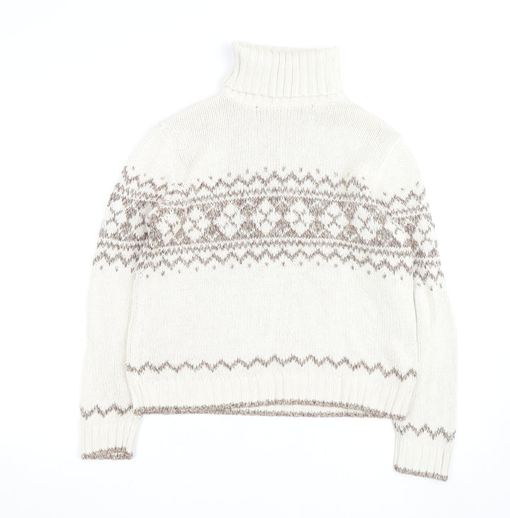 Marks and Spencer Women Ivory Fair Isle Roll Neck Jumper Size 14
