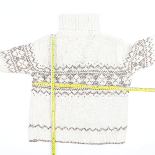 Marks and Spencer Women Ivory Fair Isle Roll Neck Jumper Size 14