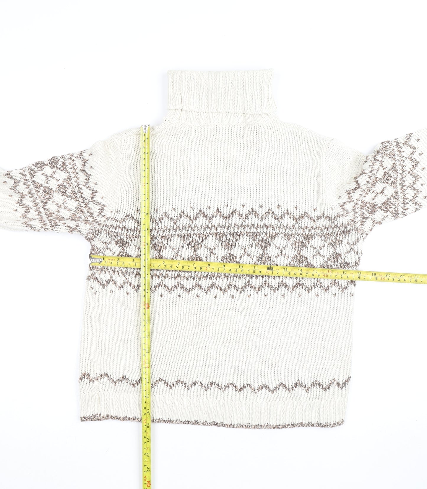 Marks and Spencer Women Ivory Fair Isle Roll Neck Jumper Size 14