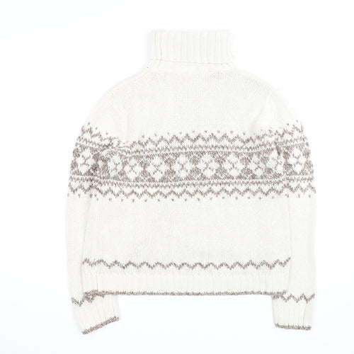 Marks and Spencer Women Ivory Fair Isle Roll Neck Jumper Size 14