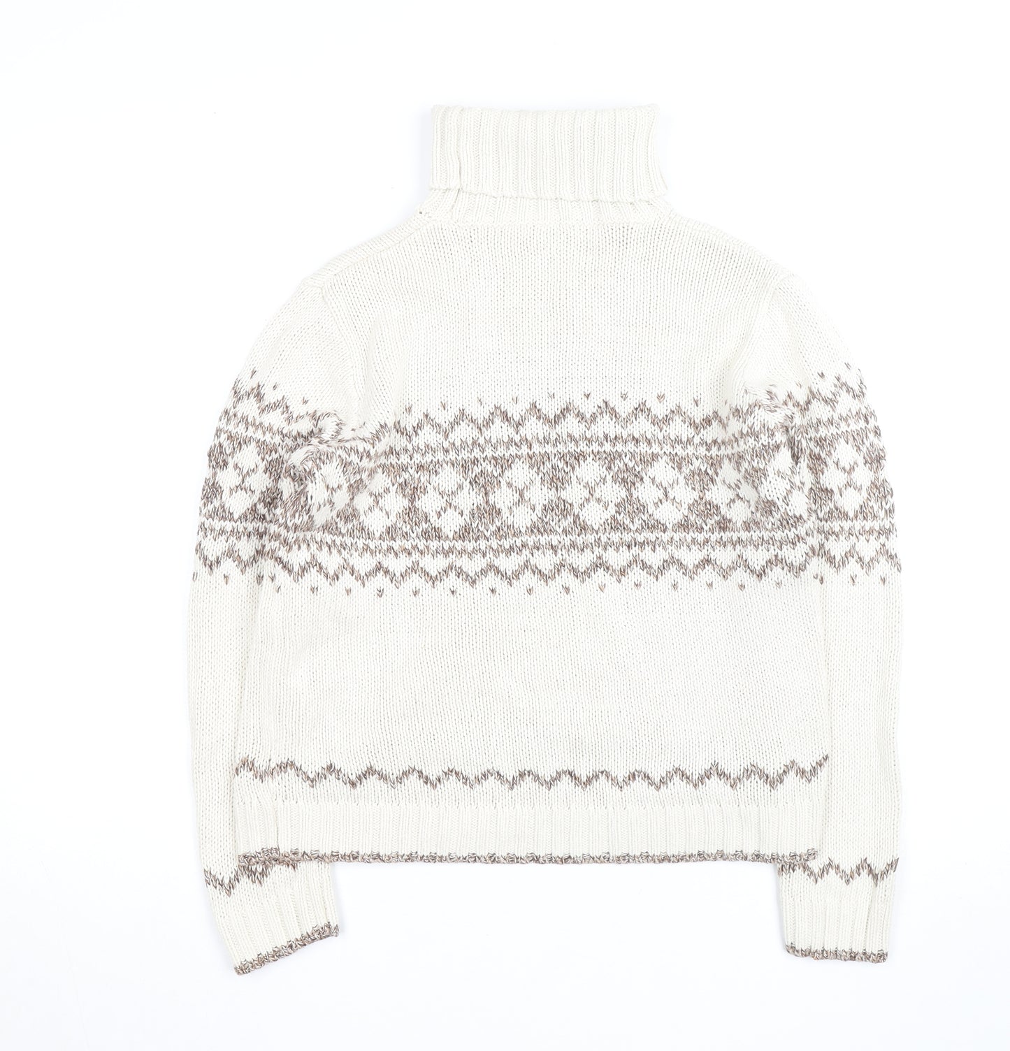 Marks and Spencer Women Ivory Fair Isle Roll Neck Jumper Size 14