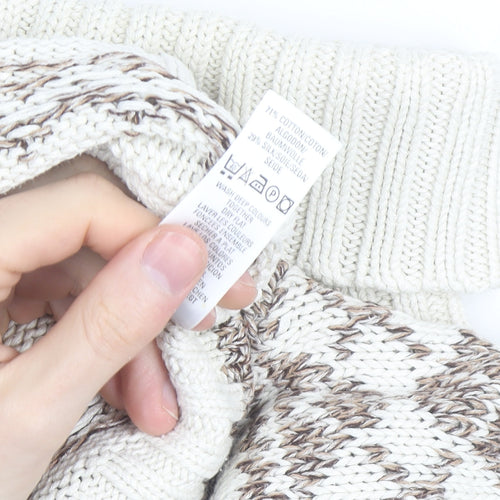 Marks and Spencer Women Ivory Fair Isle Roll Neck Jumper Size 14