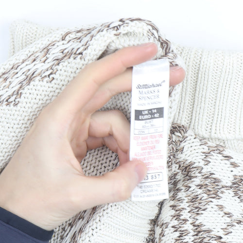 Marks and Spencer Women Ivory Fair Isle Roll Neck Jumper Size 14