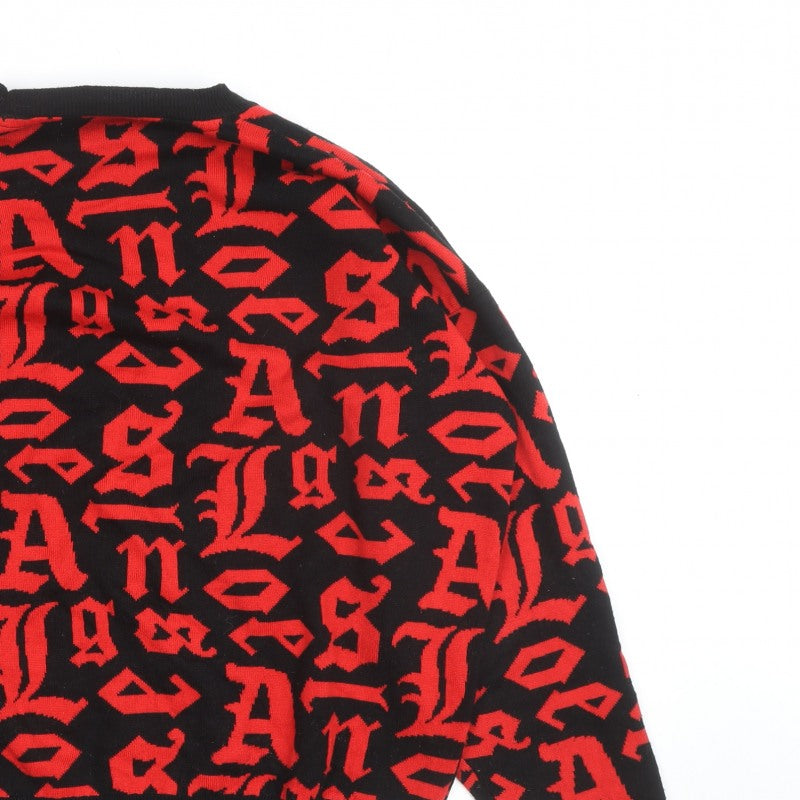 Black Squad Men's Red Black Graphic Knit Pullover Jumper XL