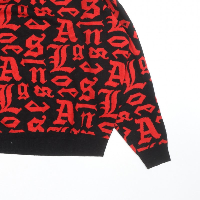 Black Squad Men's Red Black Graphic Knit Pullover Jumper XL