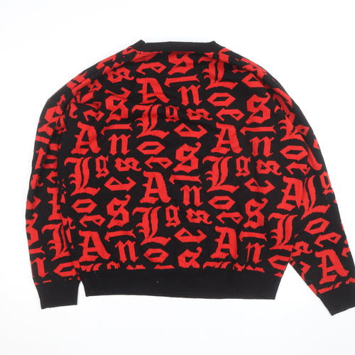 Black Squad Men's Red Black Graphic Knit Pullover Jumper XL