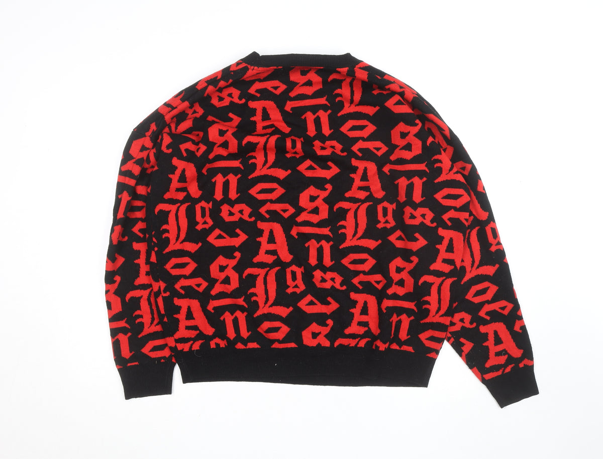 Black Squad Men's Red Black Graphic Knit Pullover Jumper XL