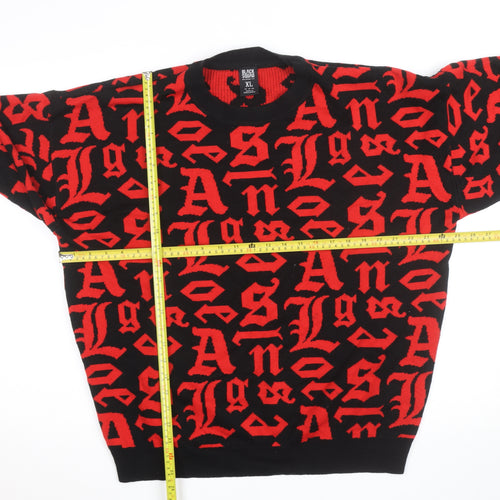 Black Squad Men's Red Black Graphic Knit Pullover Jumper XL