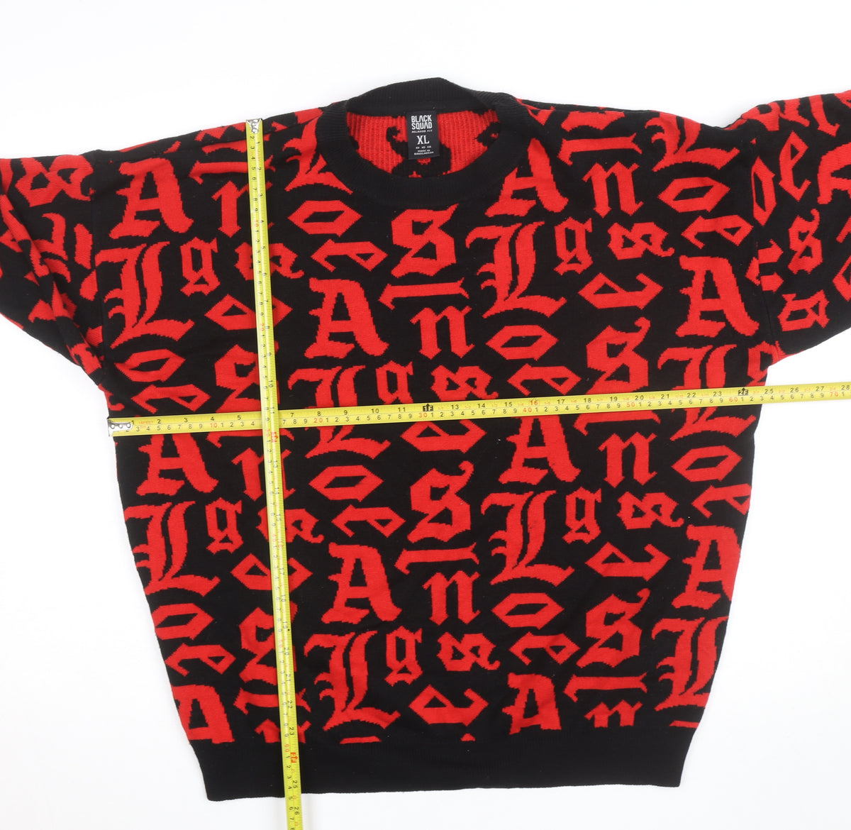 Black Squad Men's Red Black Graphic Knit Pullover Jumper XL