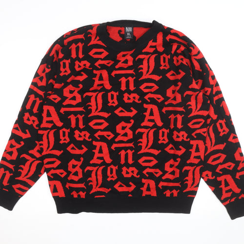 Black Squad Men's Red Black Graphic Knit Pullover Jumper XL