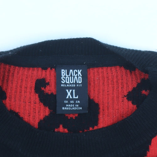Black Squad Men's Red Black Graphic Knit Pullover Jumper XL