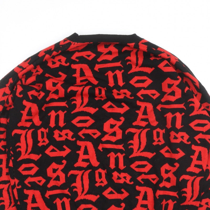 Black Squad Men's Red Black Graphic Knit Pullover Jumper XL