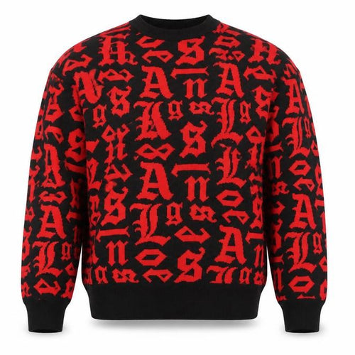 Black Squad Men's Red Black Graphic Knit Pullover Jumper XL