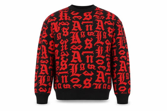 Black Squad Men's Red Black Graphic Knit Pullover Jumper XL