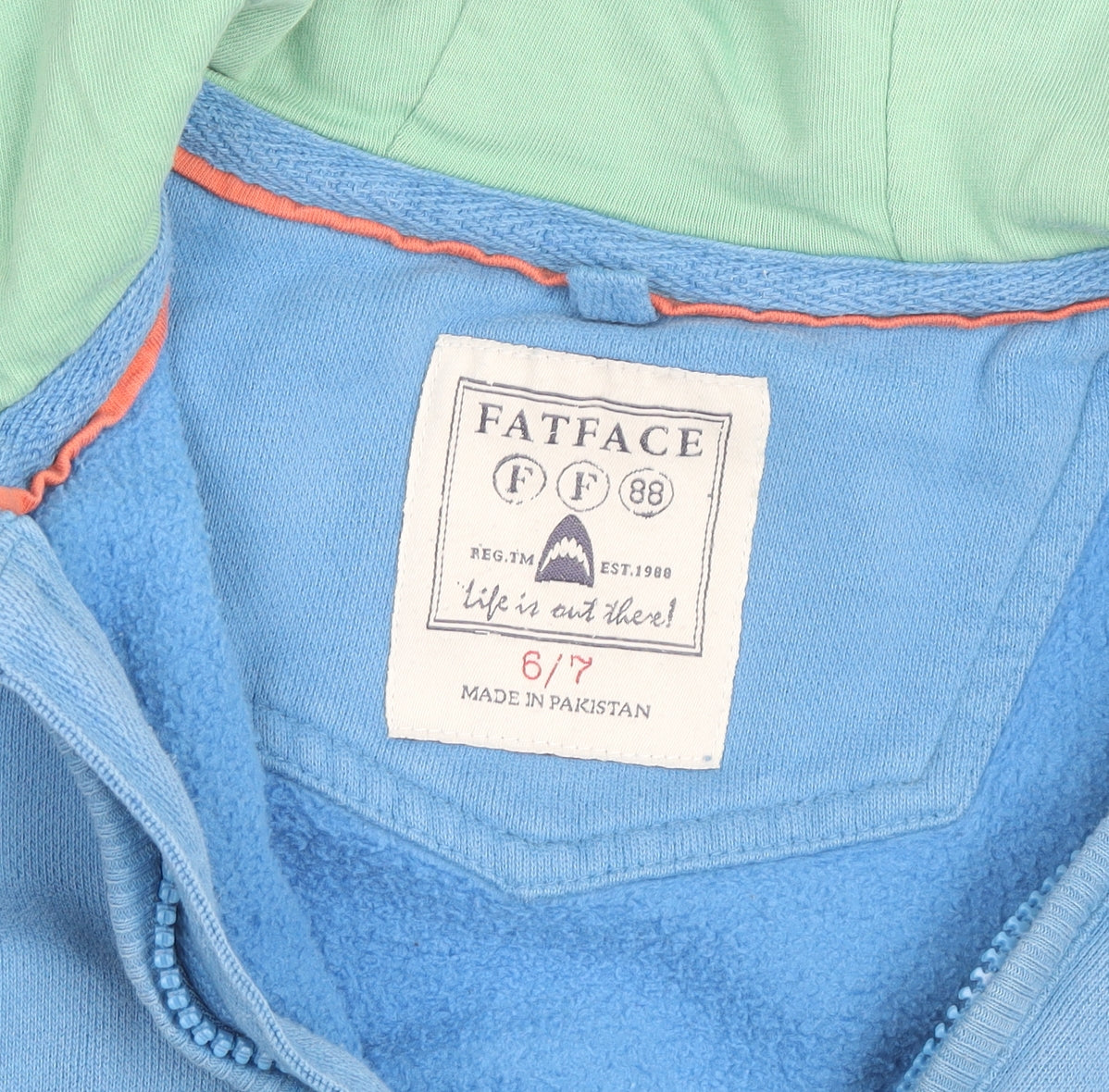 FatFace Boys Blue Shark Print Full Zip Hoodie Size 6-7 Years