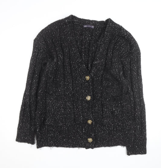 Marks and Spencer Women's Black Chunky Knit V-Neck Cardigan Size M