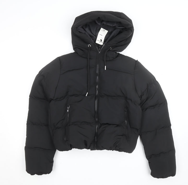 Styledup Women’s Black Cropped Puffer Jacket Size S Hooded Winter Coat