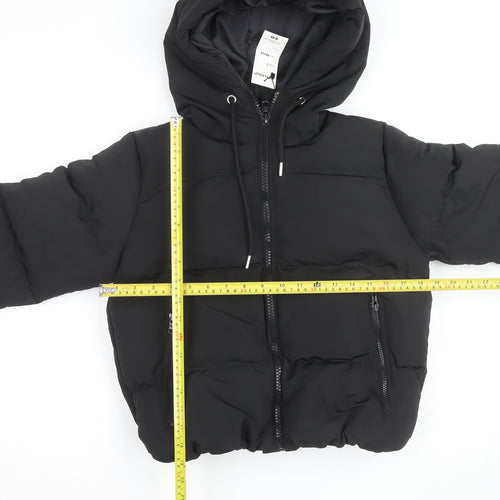 Styledup Women’s Black Cropped Puffer Jacket Size S Hooded Winter Coat