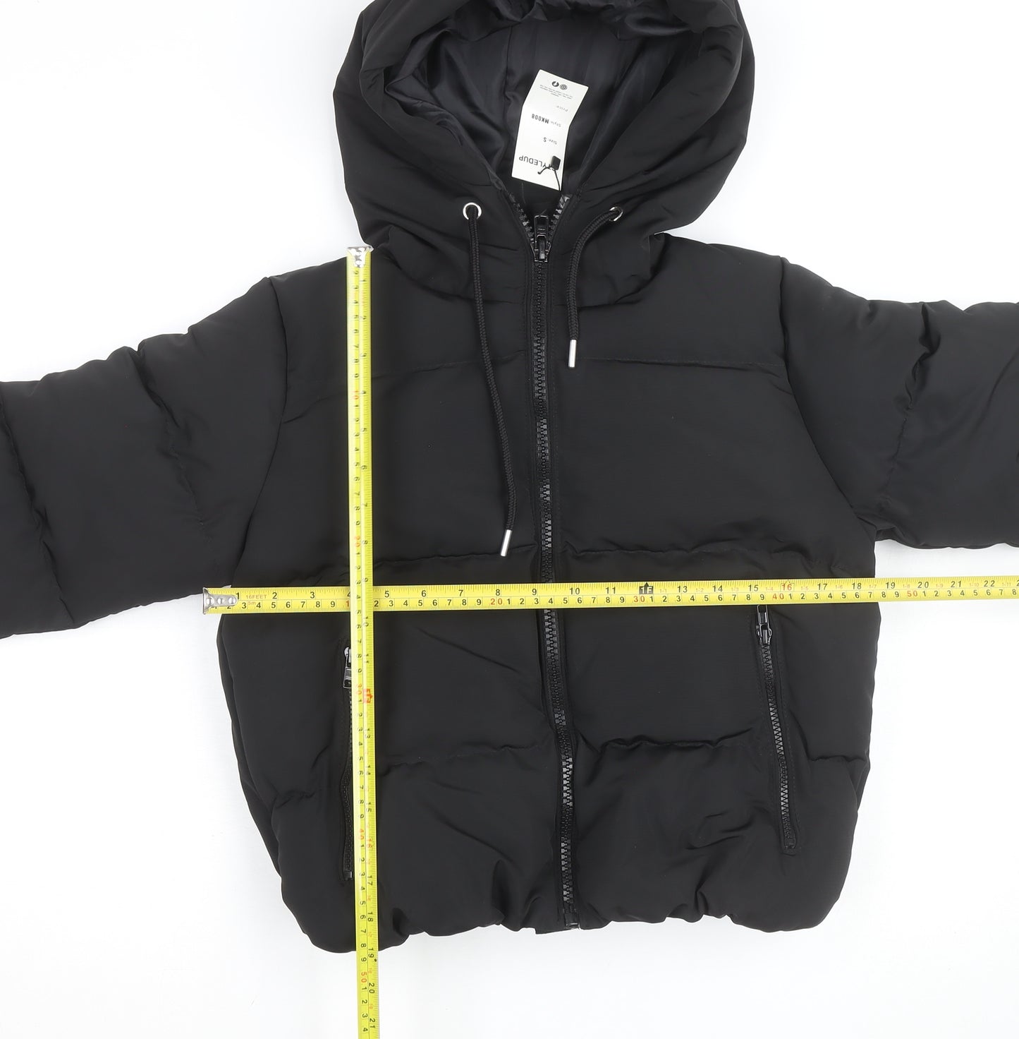 Styledup Women’s Black Cropped Puffer Jacket Size S Hooded Winter Coat