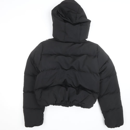 Styledup Women’s Black Cropped Puffer Jacket Size S Hooded Winter Coat