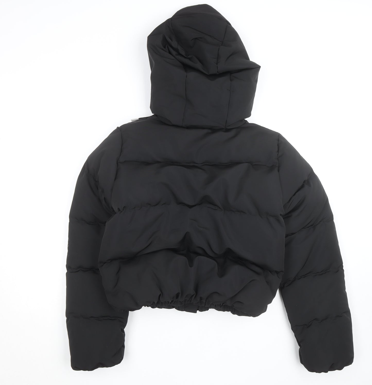 Styledup Women’s Black Cropped Puffer Jacket Size S Hooded Winter Coat