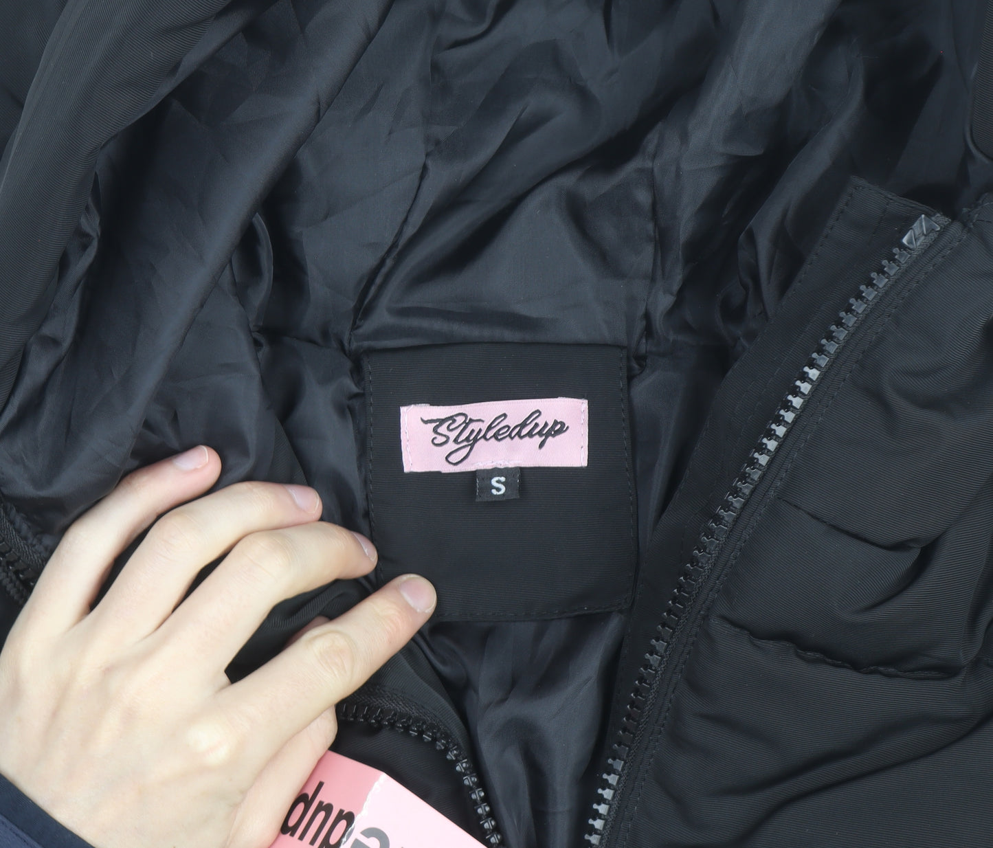 Styledup Women’s Black Cropped Puffer Jacket Size S Hooded Winter Coat