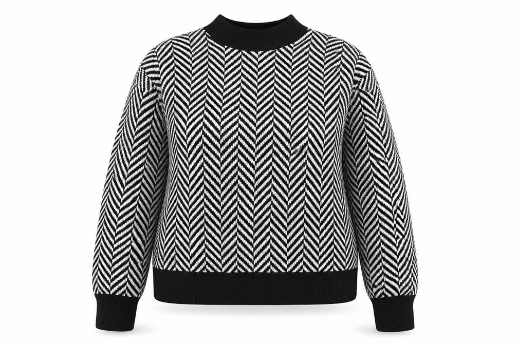Front view of In The Style Women's Black & White Chevron Knit Jumper, size 12