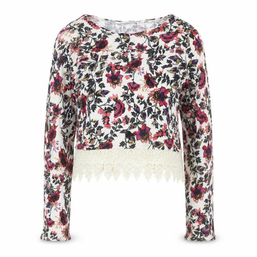 H&M Divided Women’s Multicoloured Floral Cropped Knit Lace Hem Long Sleeve Blouse XS