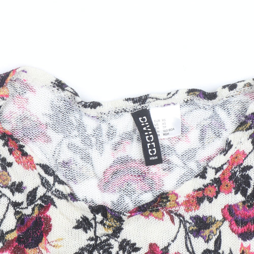H&M Divided Women’s Multicoloured Floral Cropped Knit Lace Hem Long Sleeve Blouse XS