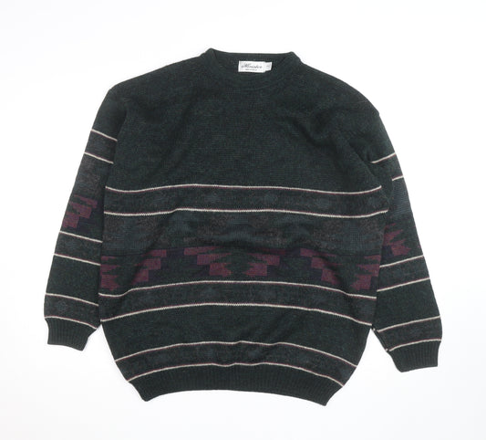 Minister Men's Green Wool Geometric Knit Pullover Jumper XL