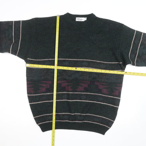 Minister Men's Green Wool Geometric Knit Pullover Jumper XL