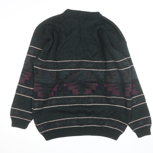 Minister Men's Green Wool Geometric Knit Pullover Jumper XL