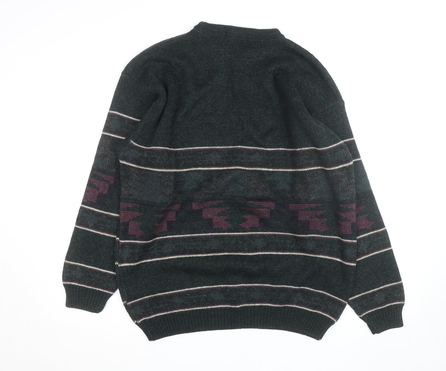 Minister Men's Green Wool Geometric Knit Pullover Jumper XL