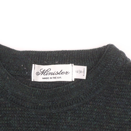 Minister Men's Green Wool Geometric Knit Pullover Jumper XL