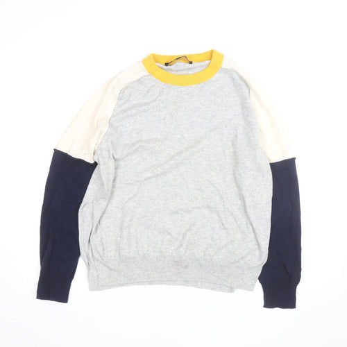 French Connection Women's Grey Colour Block Crew Neck Jumper Size L