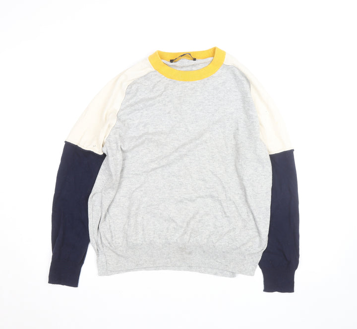 French Connection Women's Grey Colour Block Crew Neck Jumper Size L