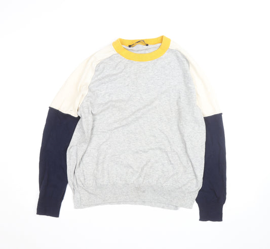 French Connection Women's Grey Colour Block Crew Neck Jumper Size L